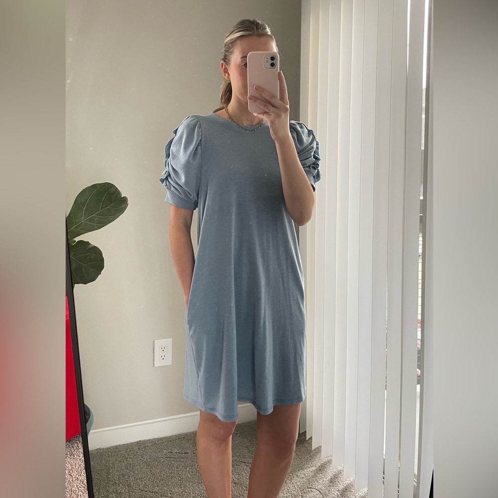 Cherish Blue Puff Sleeve Shift Dress